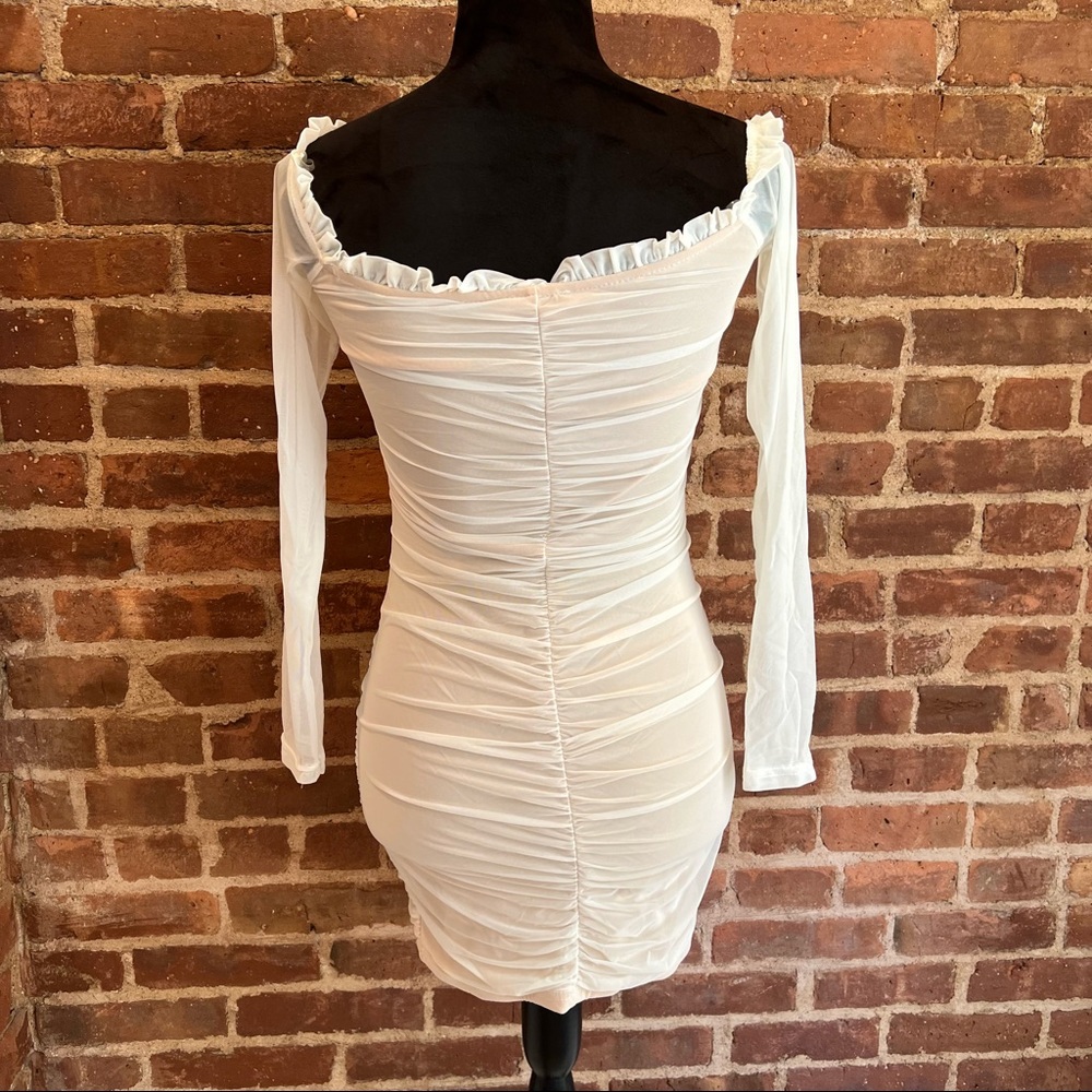 White Ruched Mini Dress - Picture 5 of 8